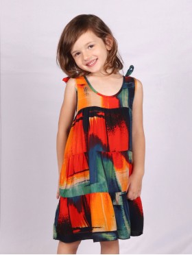 Kids Super Soft Bow Tie Shoulder Slip Fashion Dress (6-10  Yrs)